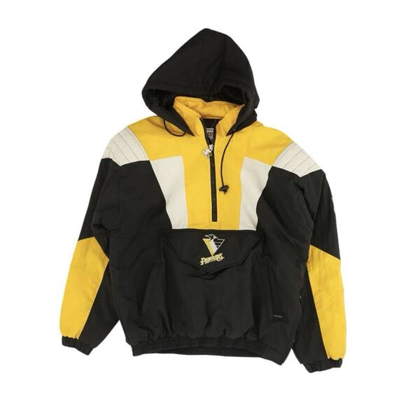 Vintage Pittsburgh Penguins Jacket Mens Medium Black Starter NHL Hockey Side Zip